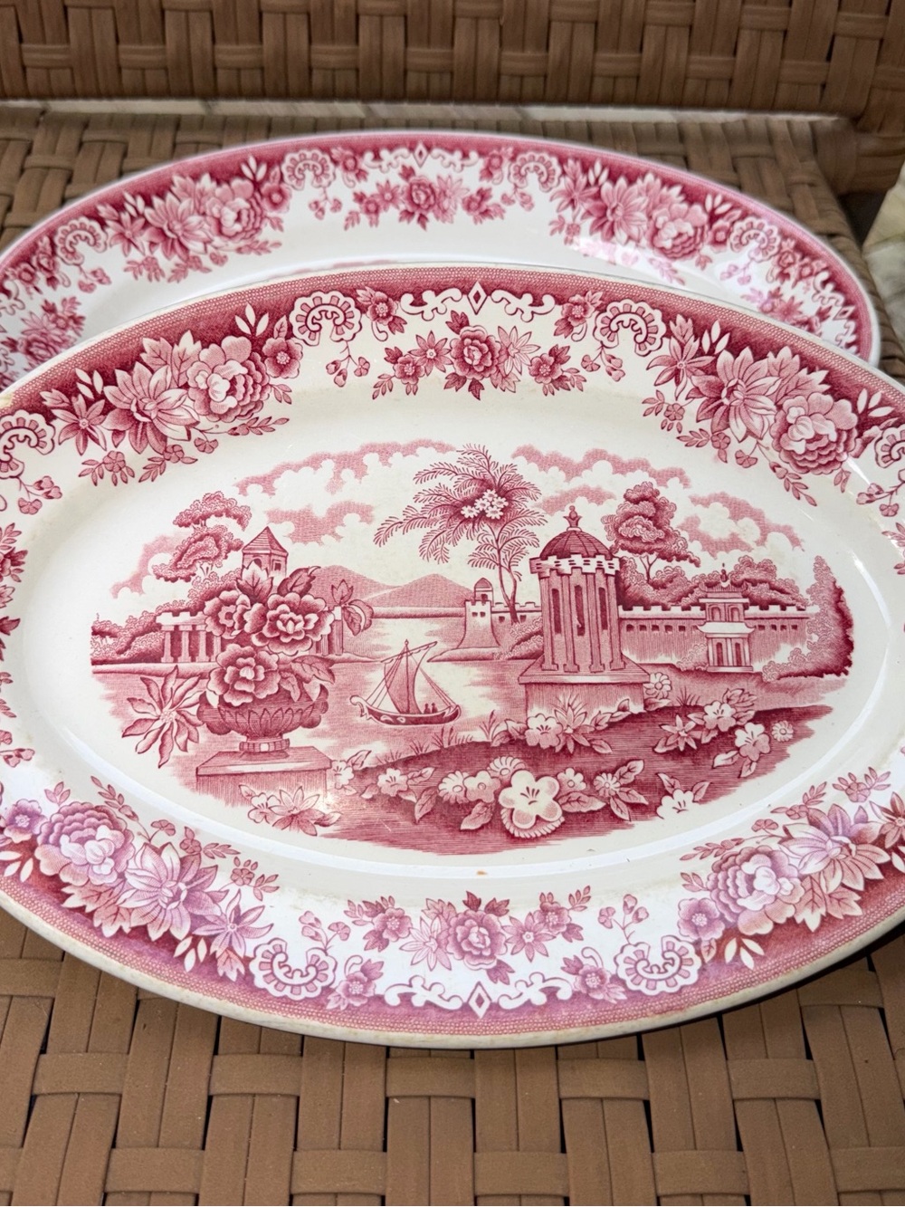 Vintage-Style Pink Transferware Serving Platter
